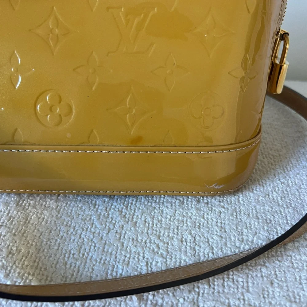 Authentic Louis Vuitton Monogram Vernis Alma Handbag – Mustard/Golden Yellow